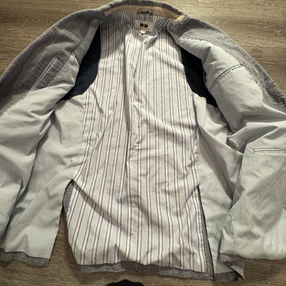 Joseph Abboud Sport Coat Mens L 42R Gray Plaid Linen Vacation Heritage Blazer